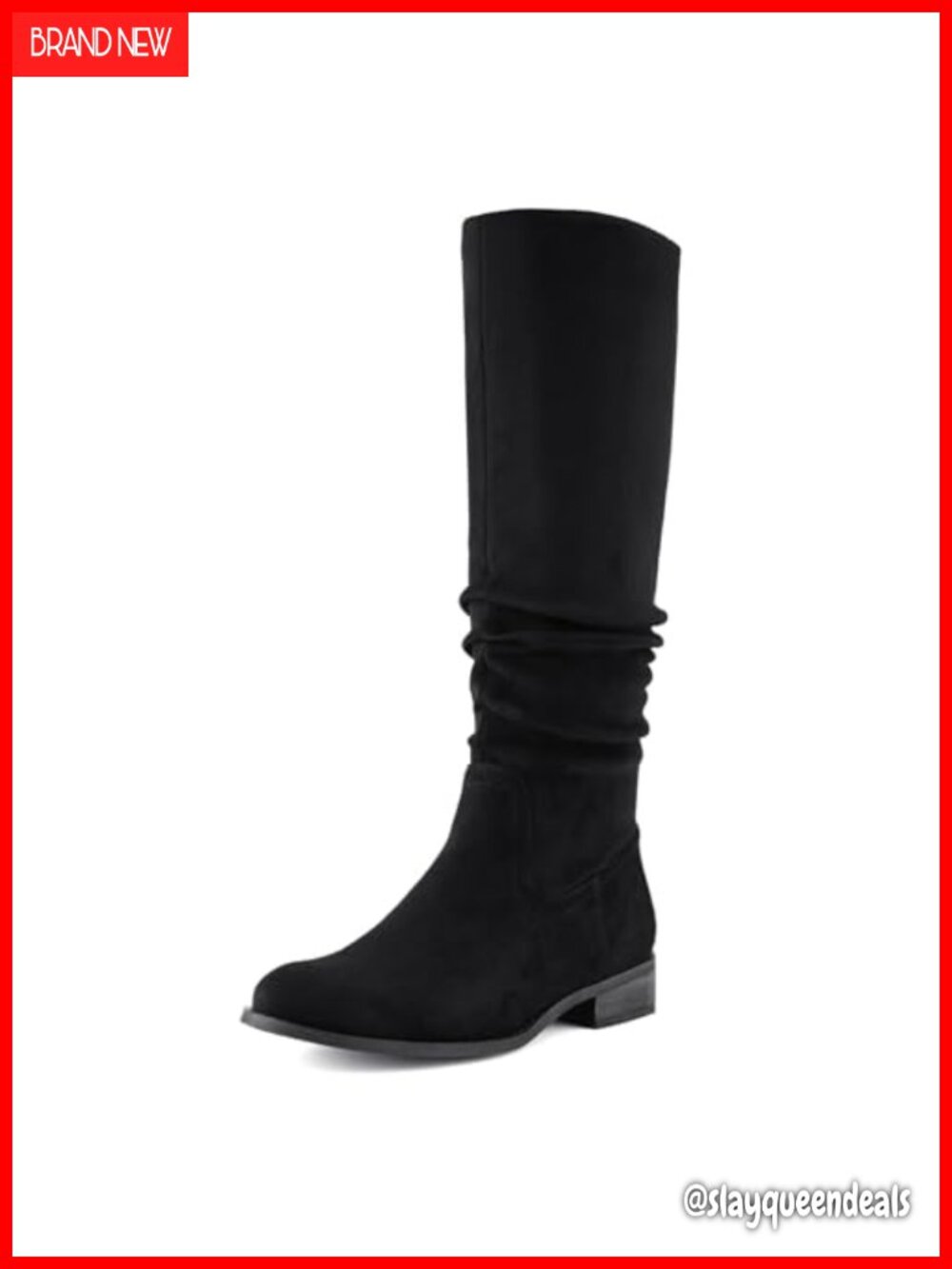 Slouch Knee High Boots Faux Suede Pointed Toe Low Heel Women's
